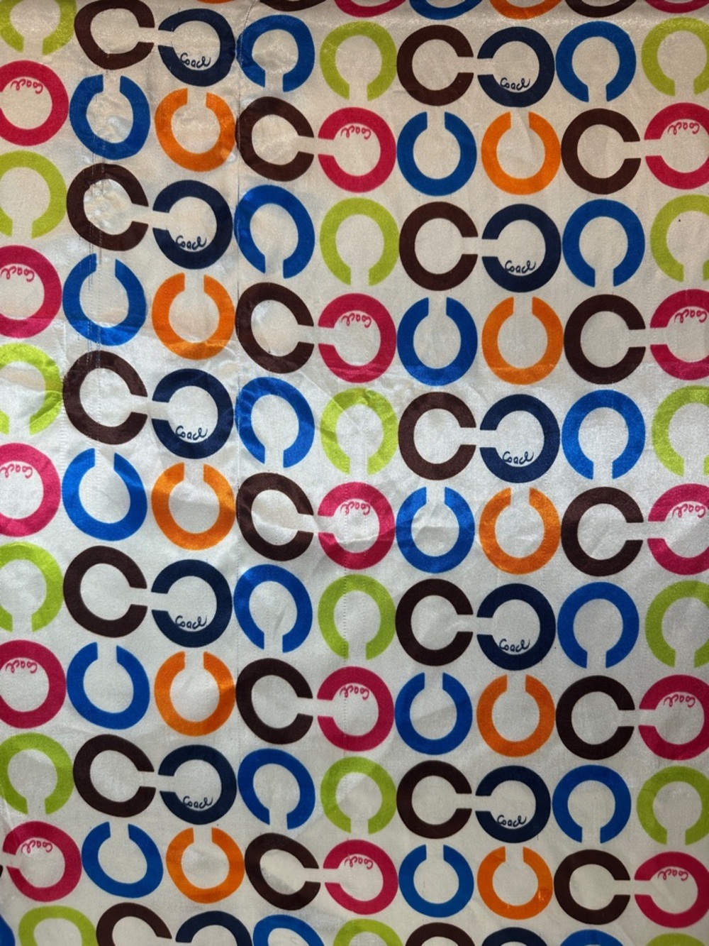 COACH Multi-Colored Silk Scarf with Signature COACH Logo Pattern EUC - Picture 2 of 3